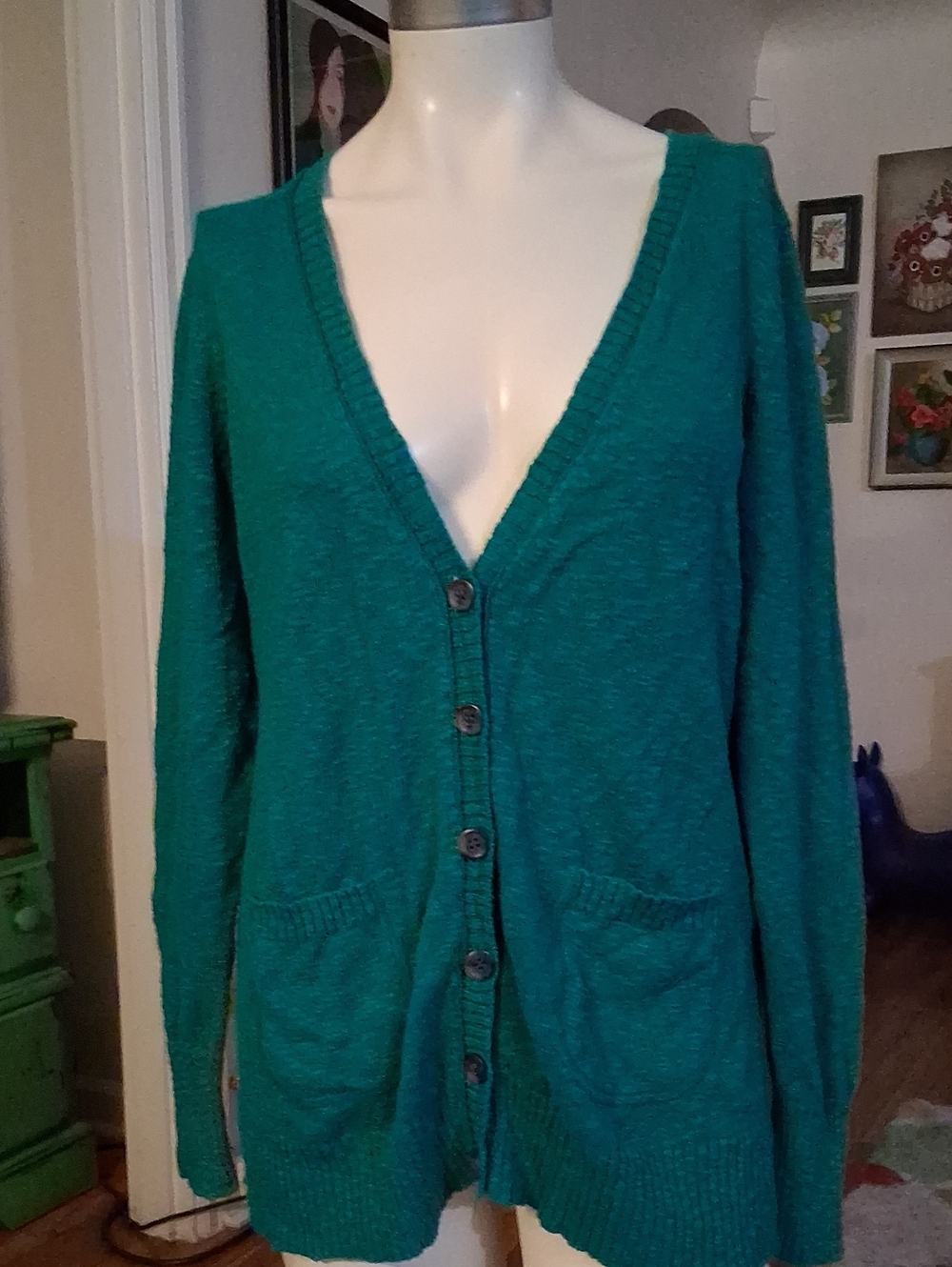 Caslon Teal V-Neck Button-Front Cardigan Sweater